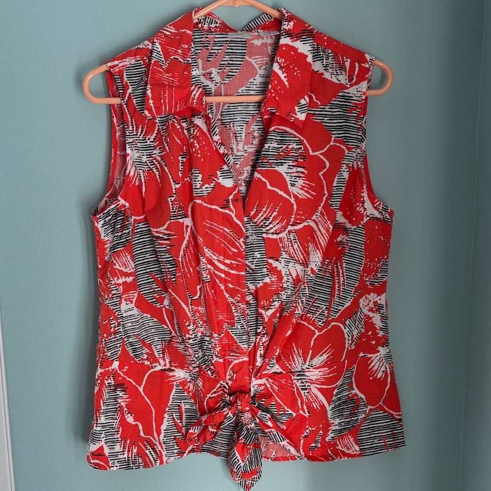 Emma &James Orange and White Floral Sleeveless Blouse size 12